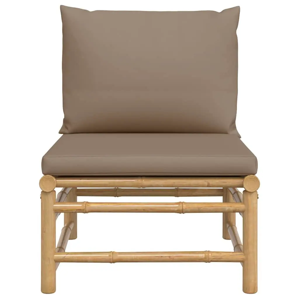 Bamboo Outdoor Middle Sofa Modular Seating with Backrest and Taupe Cushions