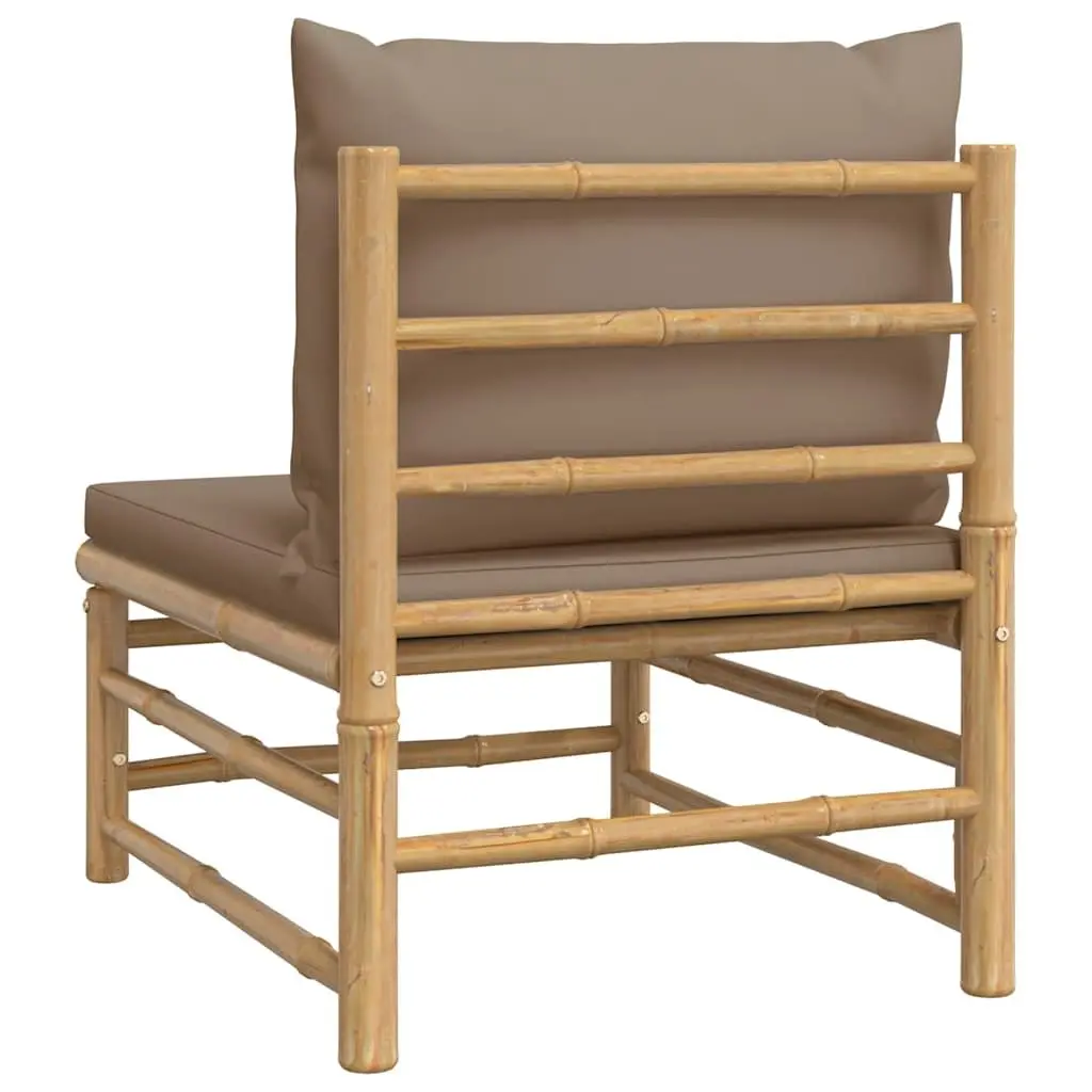 Bamboo Outdoor Middle Sofa Modular Seating with Backrest and Taupe Cushions