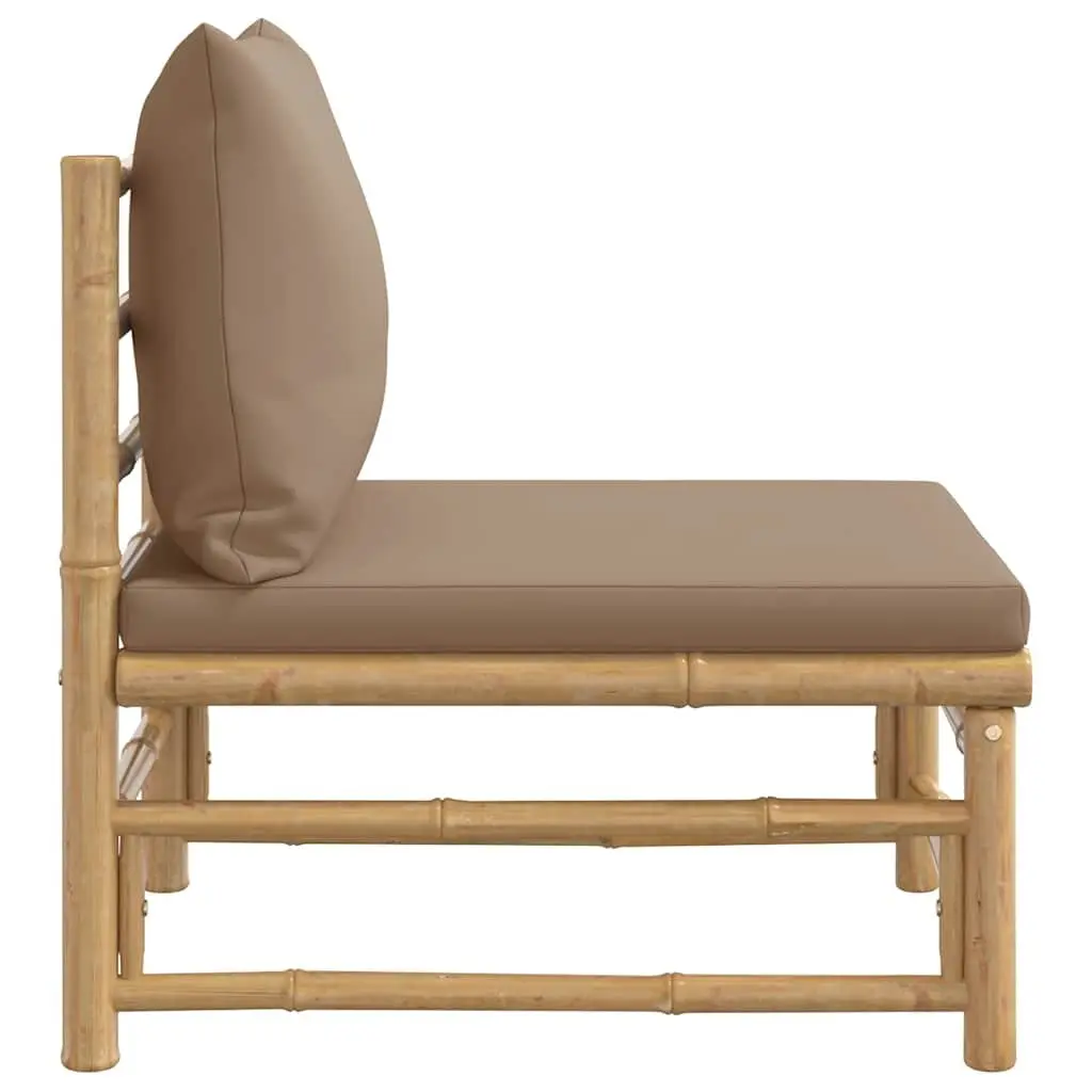 Bamboo Outdoor Middle Sofa Modular Seating with Backrest and Taupe Cushions
