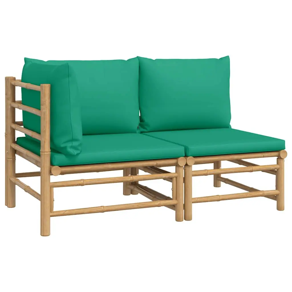 Bamboo Outdoor Lounge Set Modular Sofa Two Piece with Green Cushions