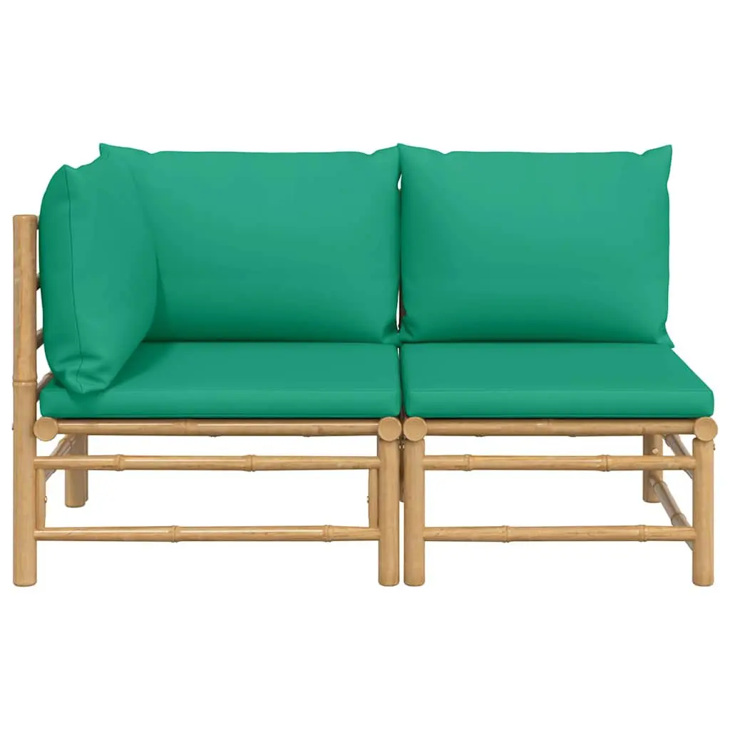 Bamboo Outdoor Lounge Set Modular Sofa Two Piece with Green Cushions