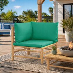 Outdoor Corner Sofa Garden Seating Sectional Unit with Green Cushions