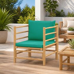 Outdoor Garden Sofa with Green Cushions Bamboo Modular Sectional Lounge Seating