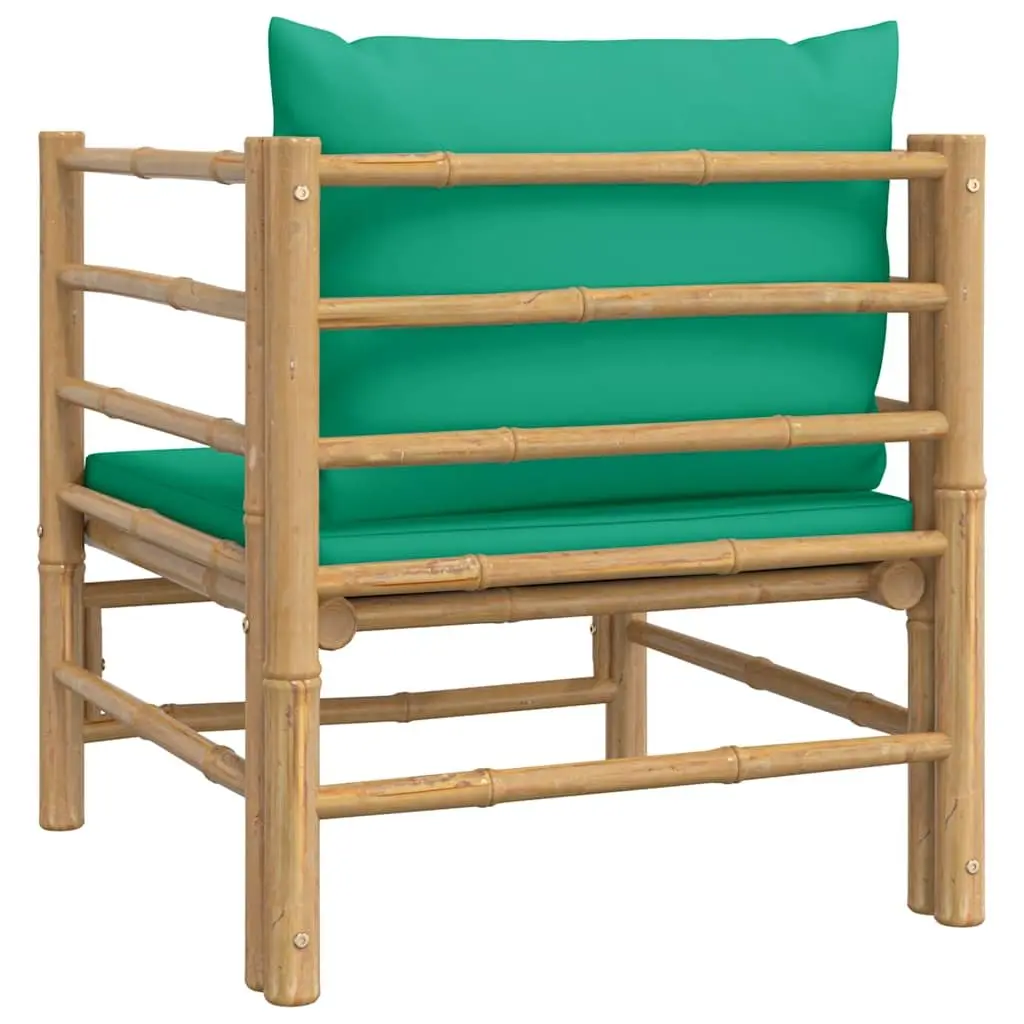 Outdoor Garden Sofa with Green Cushions Bamboo Modular Sectional Lounge Seating