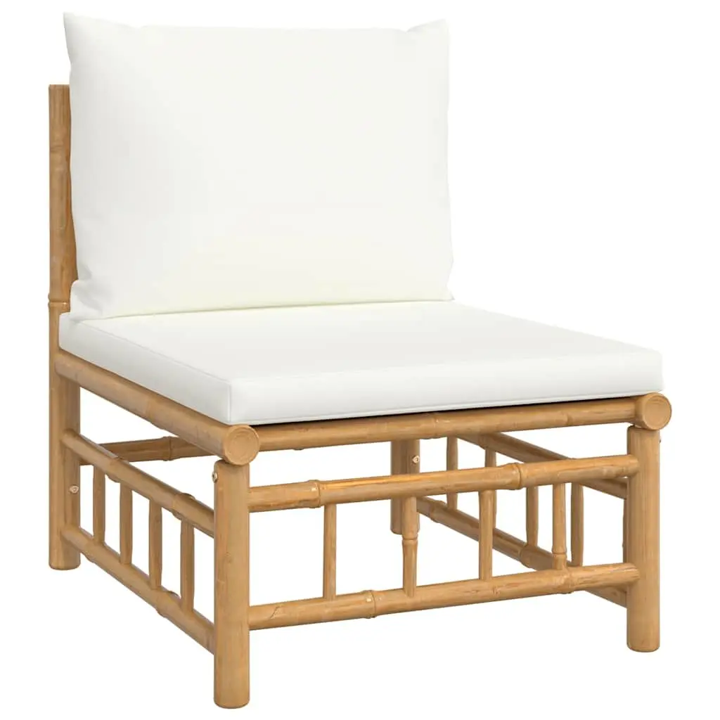 Bamboo Outdoor Lounge Set Cream White Cushions 3 Piece Garden Sofa Coffee Table