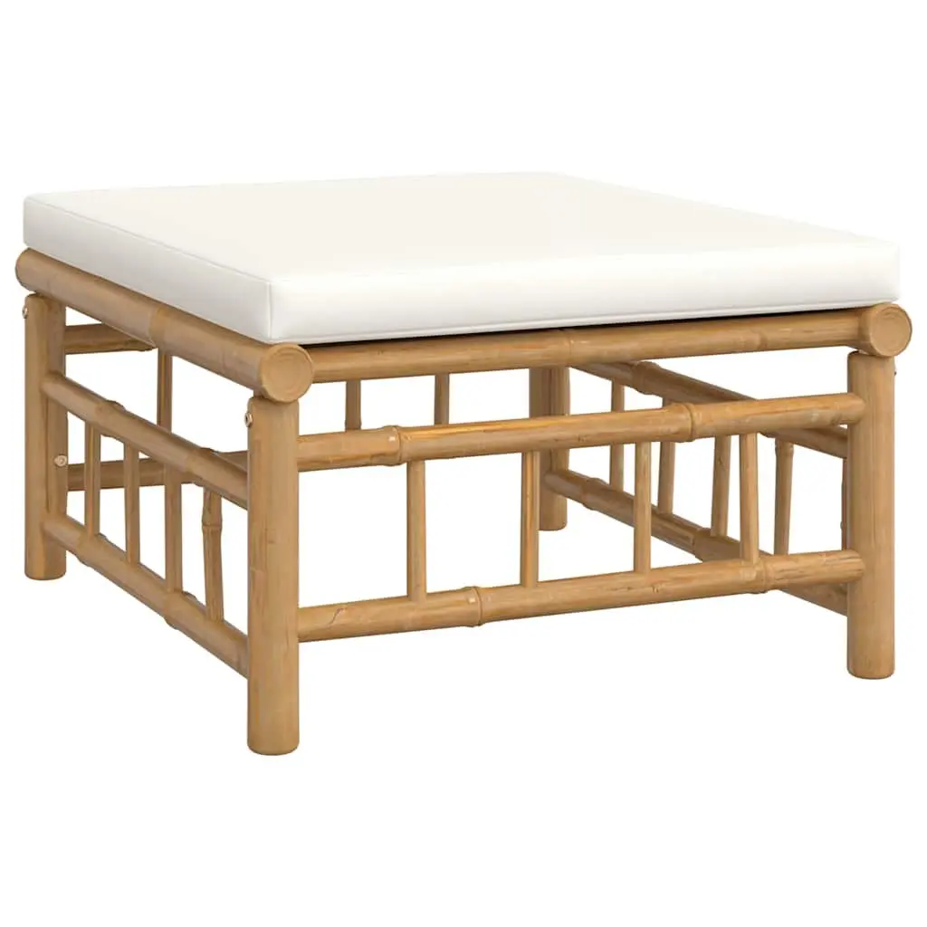 Bamboo Outdoor Lounge Set Cream White Cushions 3 Piece Garden Sofa Coffee Table