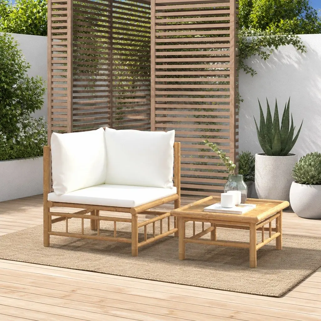 Bamboo Outdoor Sectional Sofa Set 2 Piece Lounge with Cushions