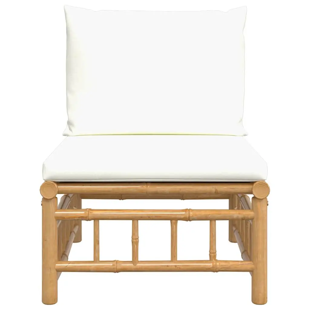 Garden Middle Sofa with Cream White Cushions Bamboo Outdoor Sectional Seating
