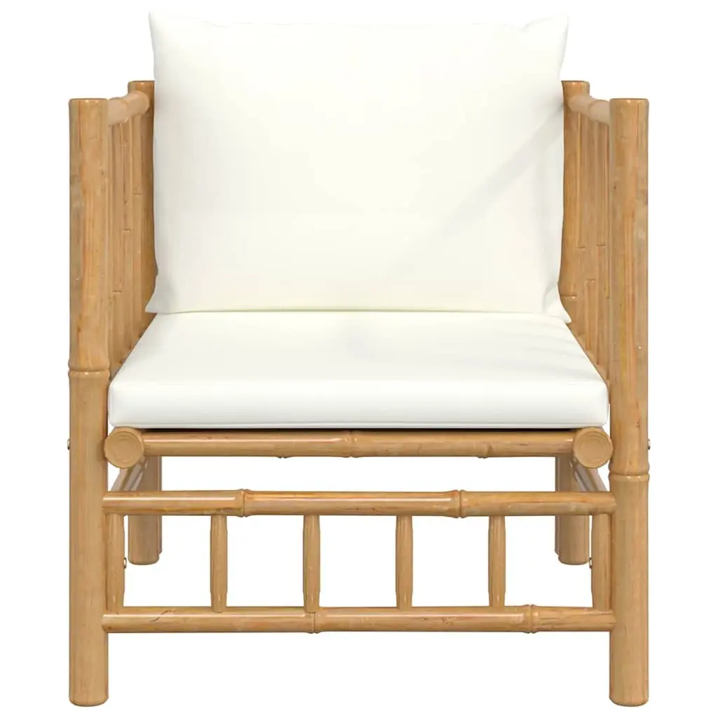 Bamboo Outdoor Sectional Sofa Garden Furniture Set with Cream White Cushions