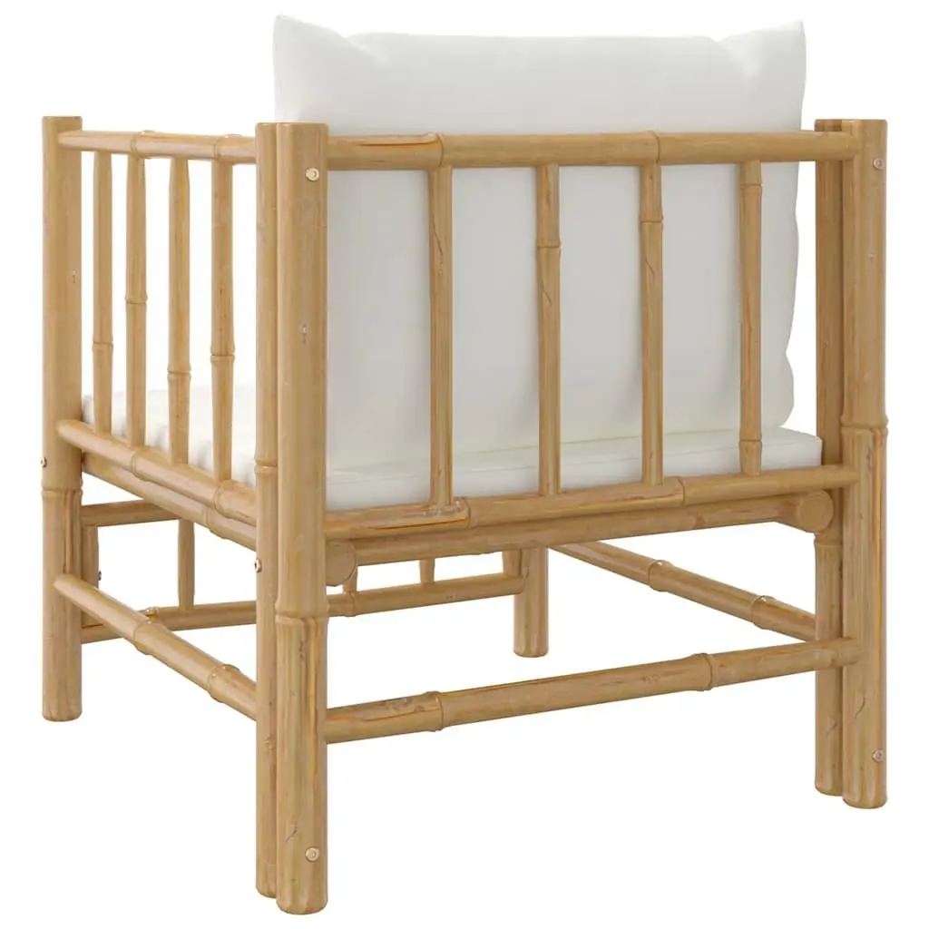 Bamboo Outdoor Sectional Sofa Garden Furniture Set with Cream White Cushions