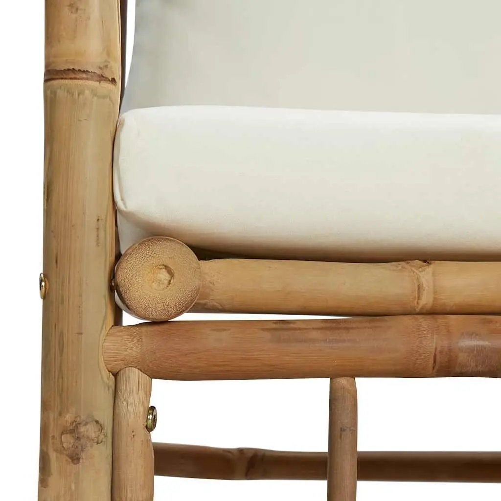 Bamboo Outdoor Sectional Sofa Garden Furniture Set with Cream White Cushions