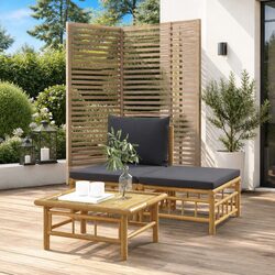3-Piece Bamboo Sofa Set with Comfortable Grey Cushions