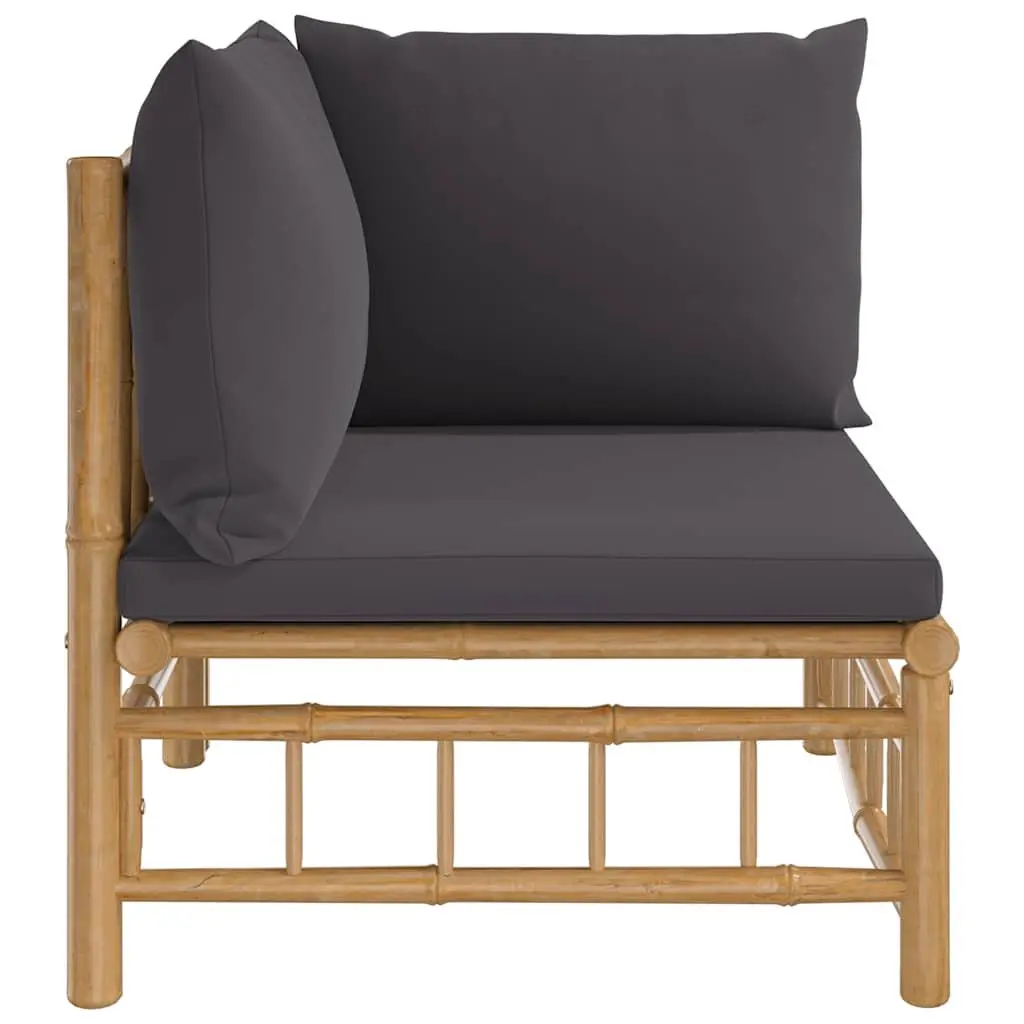 Modular Outdoor Sofa Grey Cushions Bamboo Corner Sectional Garden Furniture