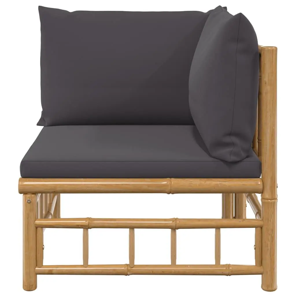 Modular Outdoor Sofa Grey Cushions Bamboo Corner Sectional Garden Furniture
