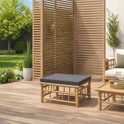 Garden Footstool Outdoor Seating Bamboo Frame with Grey Cushion Patio Furniture