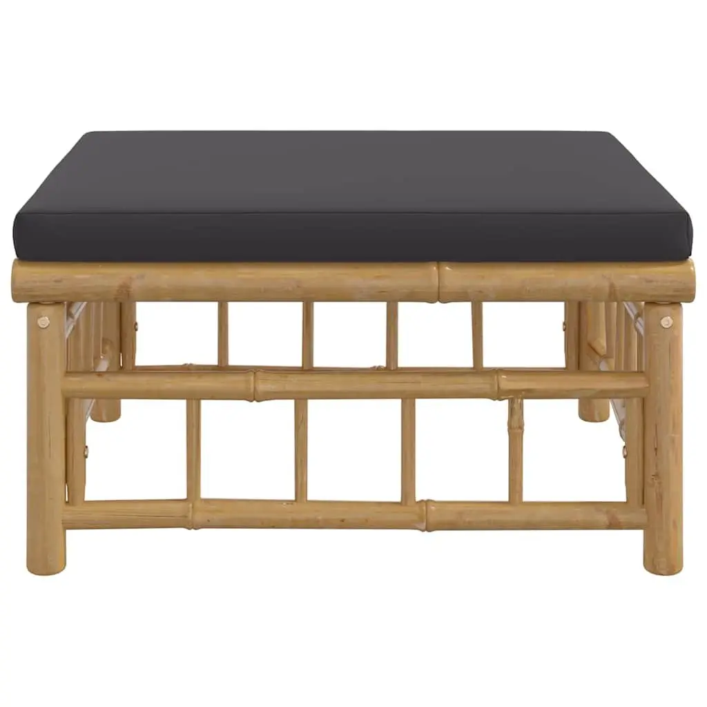 Garden Footstool Outdoor Seating Bamboo Frame with Grey Cushion Patio Furniture