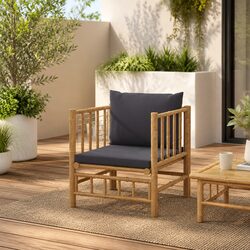 Outdoor Sectional Sofa Bamboo Garden Furniture with Grey Cushions Modular