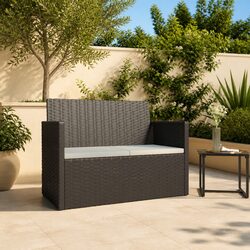 Garden Bench Outdoor Seating with Cushions Black 105cm Poly Rattan Patio