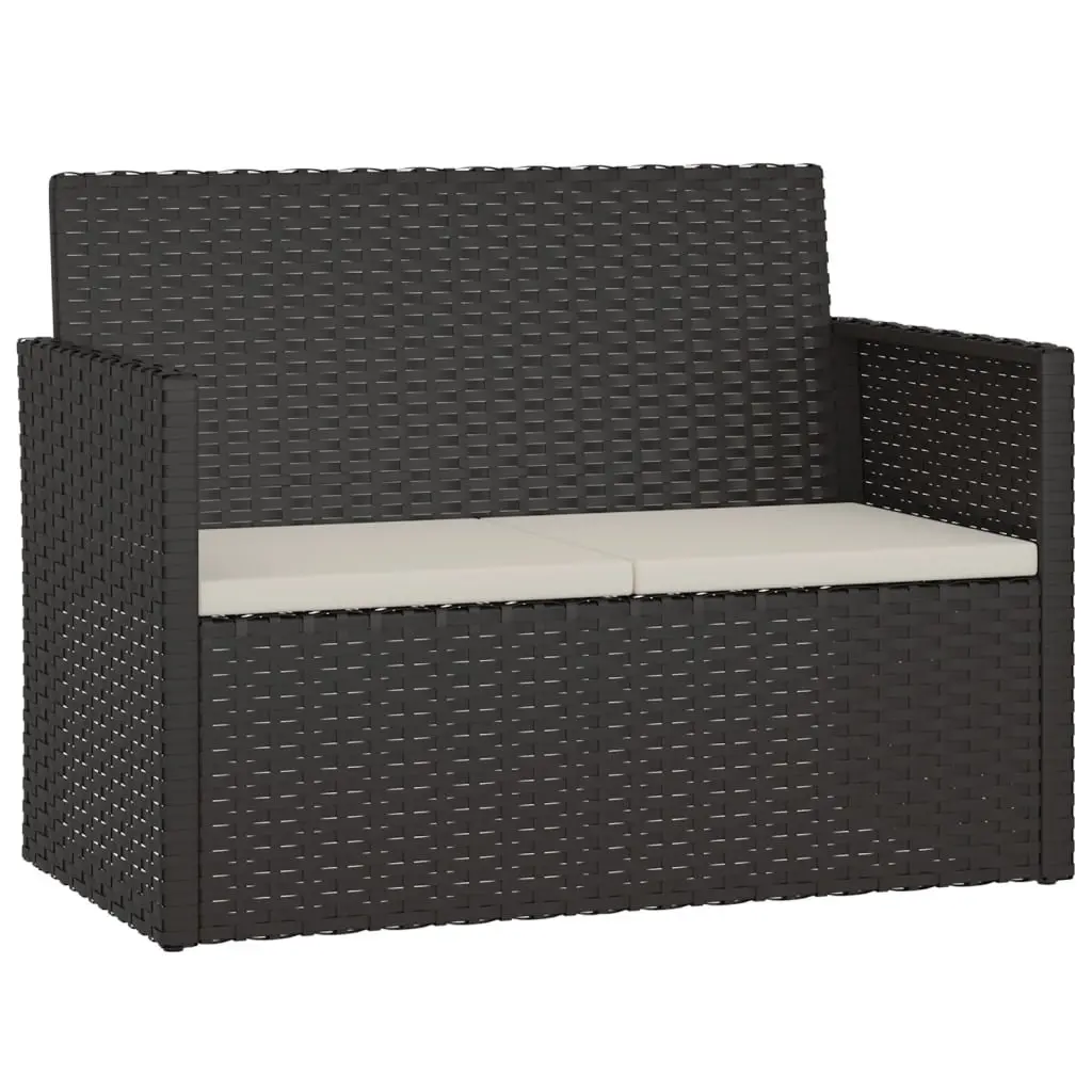 Garden Bench Outdoor Seating with Cushions Black 105cm Poly Rattan Patio
