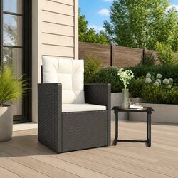 Outdoor Garden Armchair with Cushions Black Poly Rattan Patio Seating Furniture