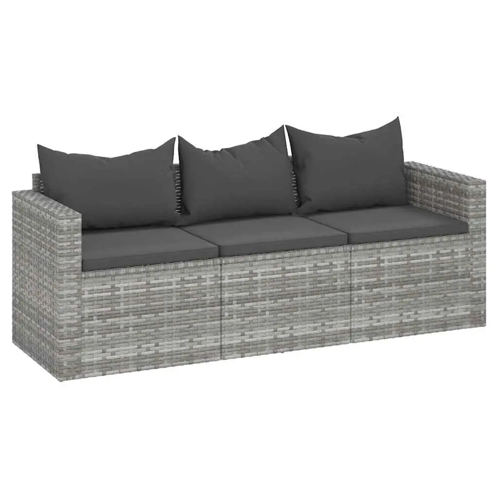 3-Seater Garden Sofa Grey Poly Rattan with Removable Cushions
