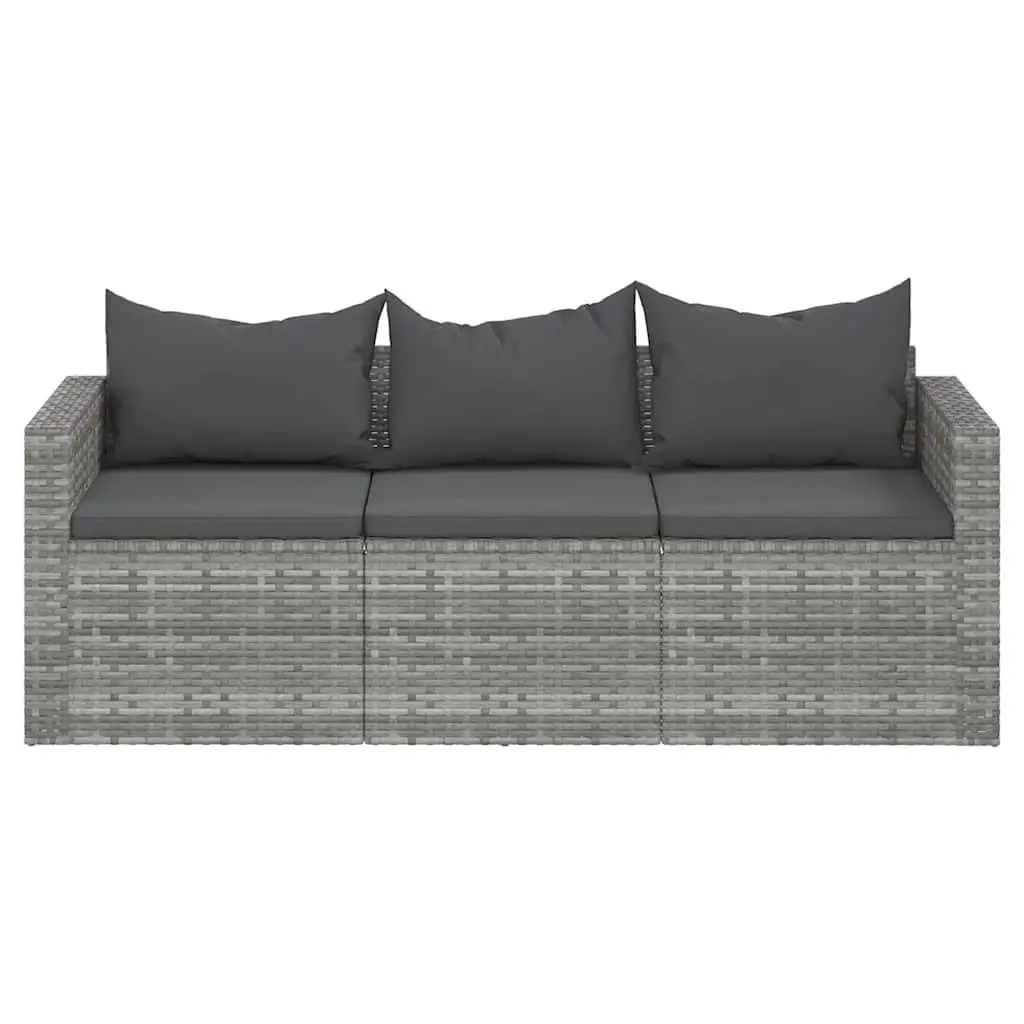 3-Seater Garden Sofa Grey Poly Rattan with Removable Cushions