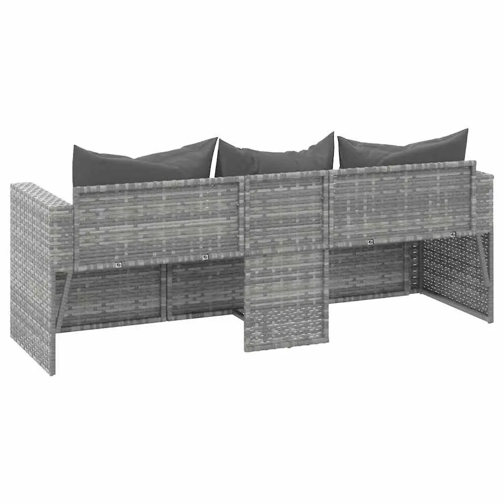 3-Seater Garden Sofa Grey Poly Rattan with Removable Cushions