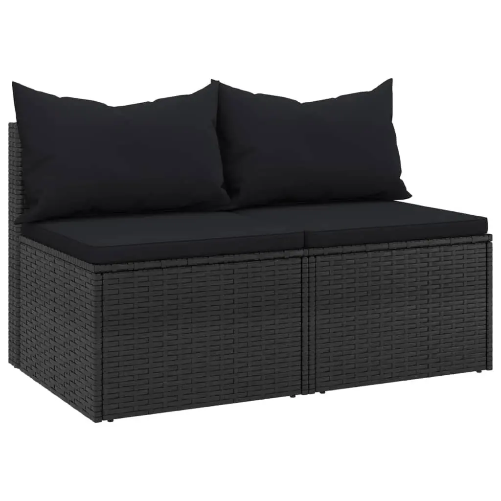 Outdoor Middle Sofas Weather-Resistant Black 2 Piece Garden Seating Set with Cushions
