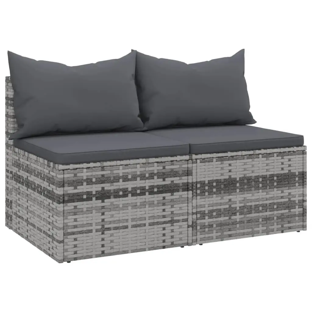Outdoor Garden Middle Sofas Set 2 pcs Grey Poly Rattan with Cushions