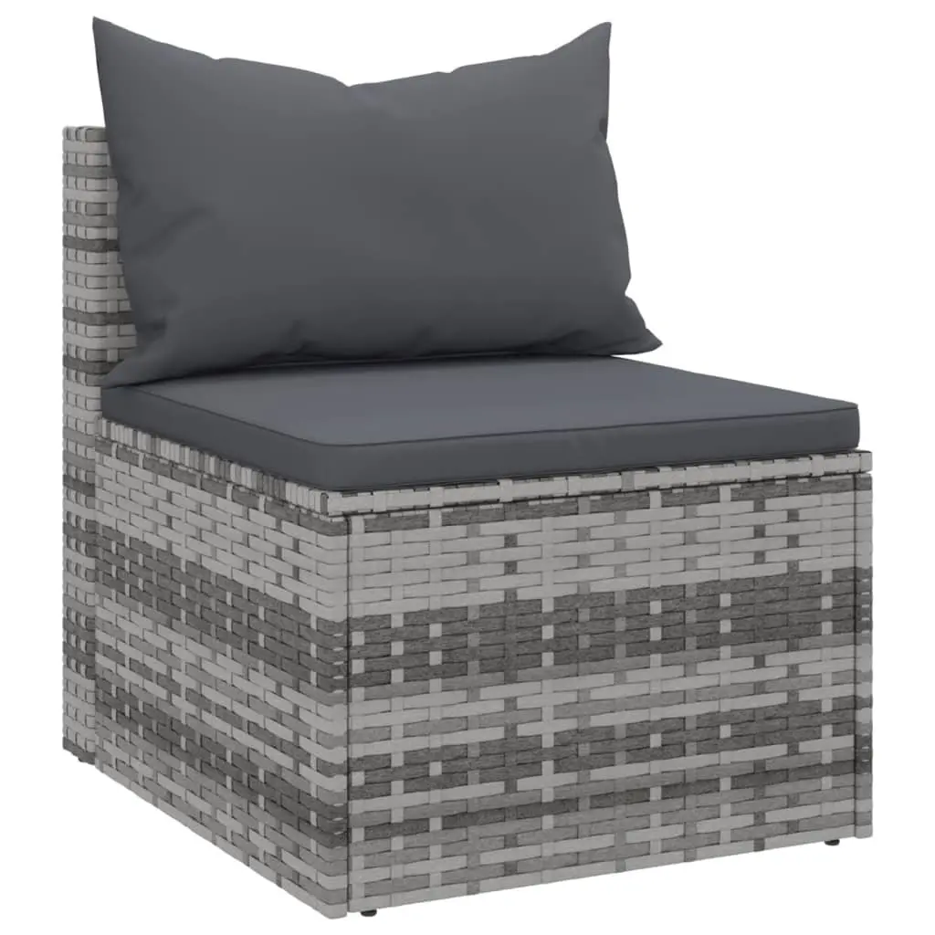Outdoor Garden Middle Sofas Set 2 pcs Grey Poly Rattan with Cushions