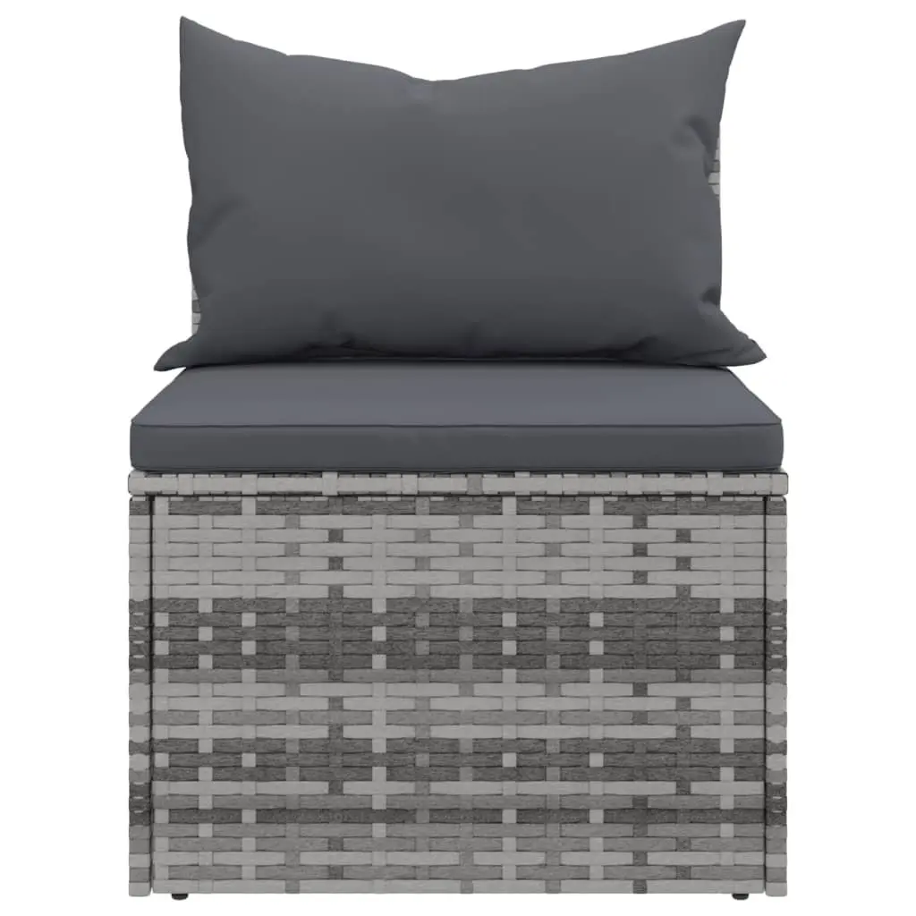 Outdoor Garden Middle Sofas Set 2 pcs Grey Poly Rattan with Cushions