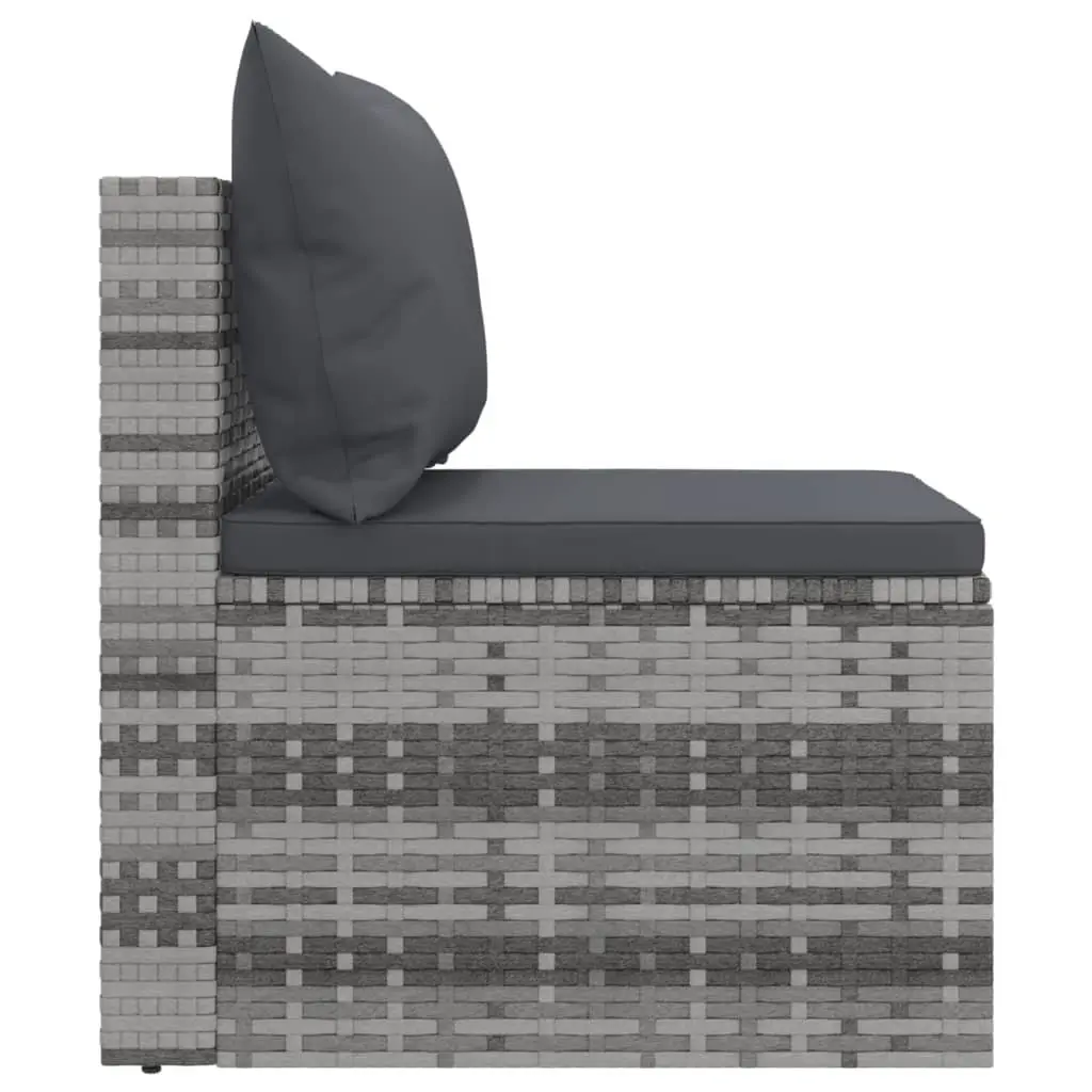 Outdoor Garden Middle Sofas Set 2 pcs Grey Poly Rattan with Cushions