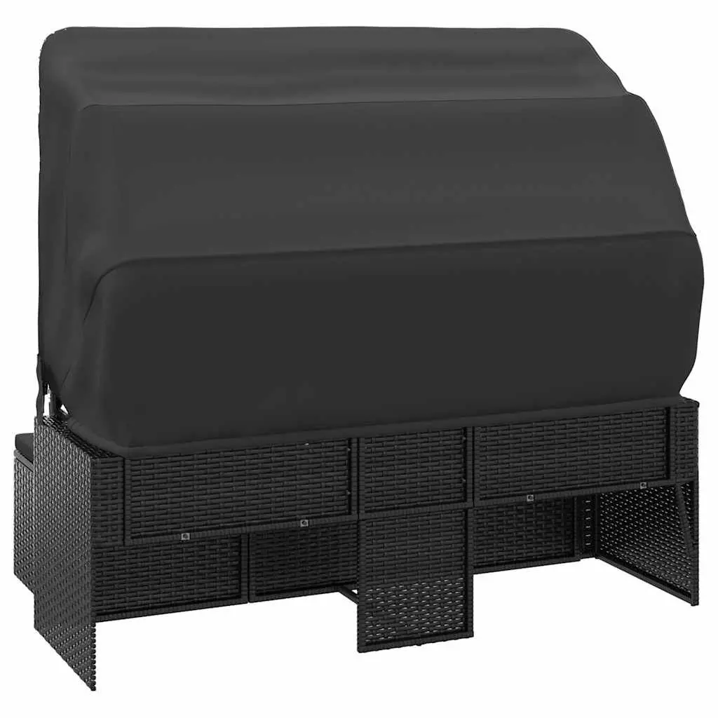 3-Seater Garden Sofa Adjustable Roof Black Rattan