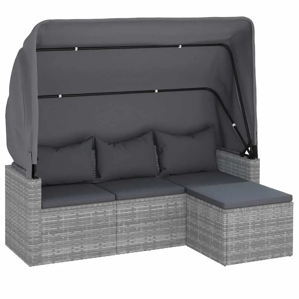 3-Seater Garden Sofa with Adjustable Roof and Footstool Grey