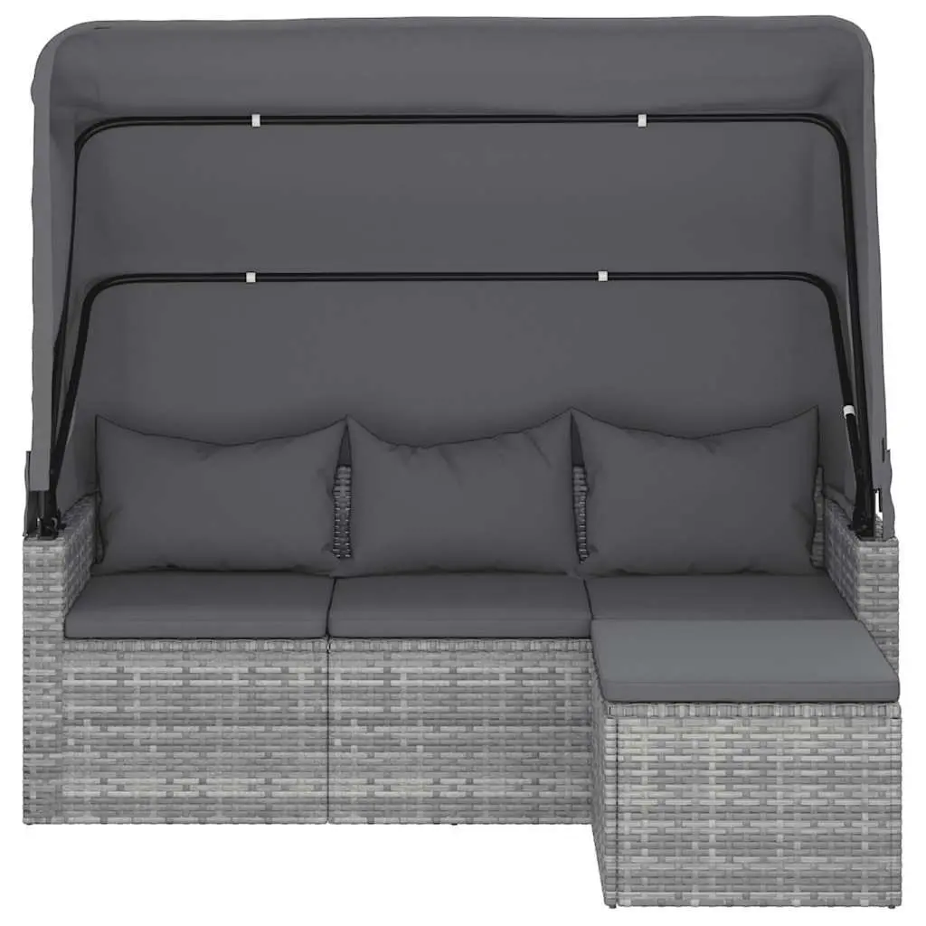 3-Seater Garden Sofa with Adjustable Roof and Footstool Grey