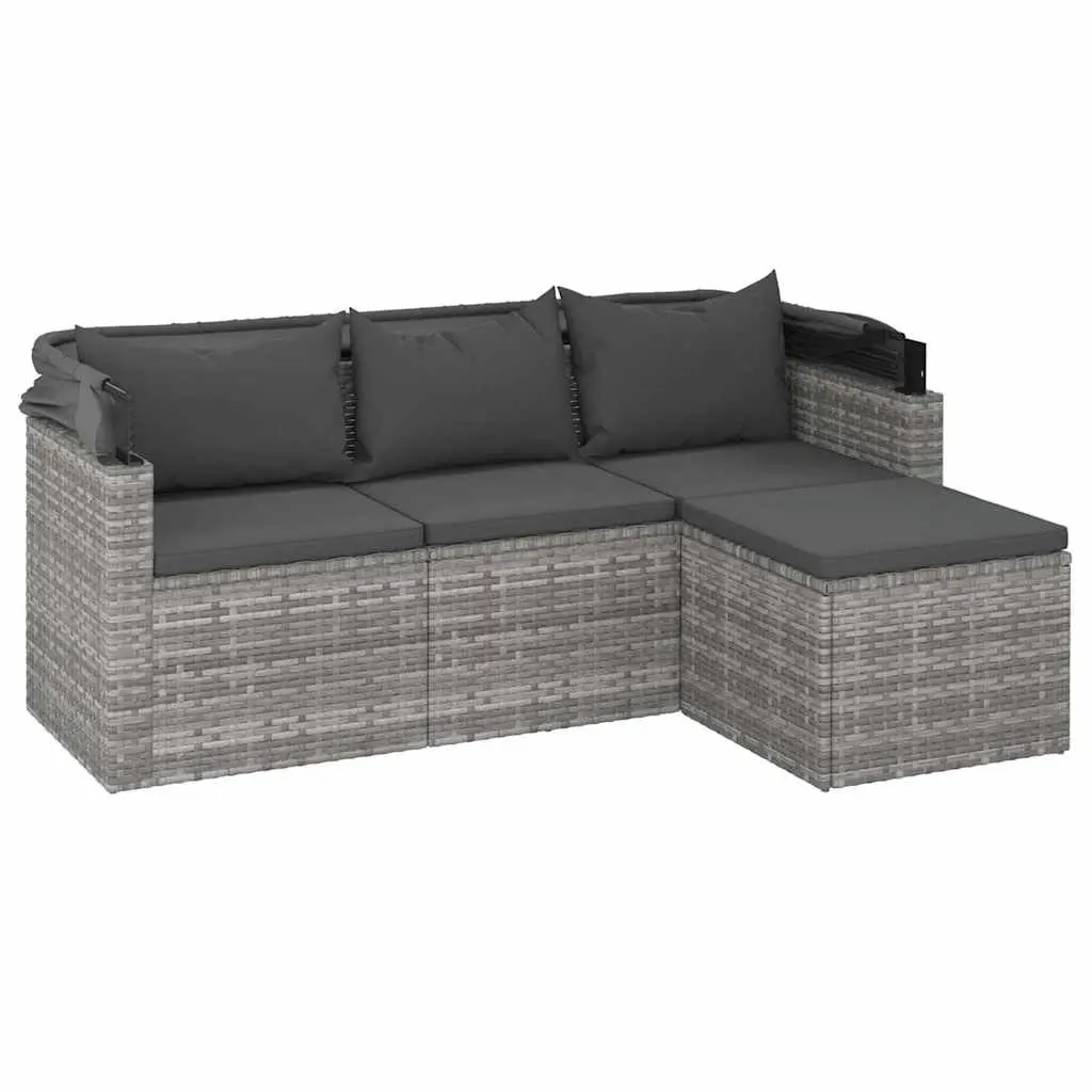 3-Seater Garden Sofa with Adjustable Roof and Footstool Grey