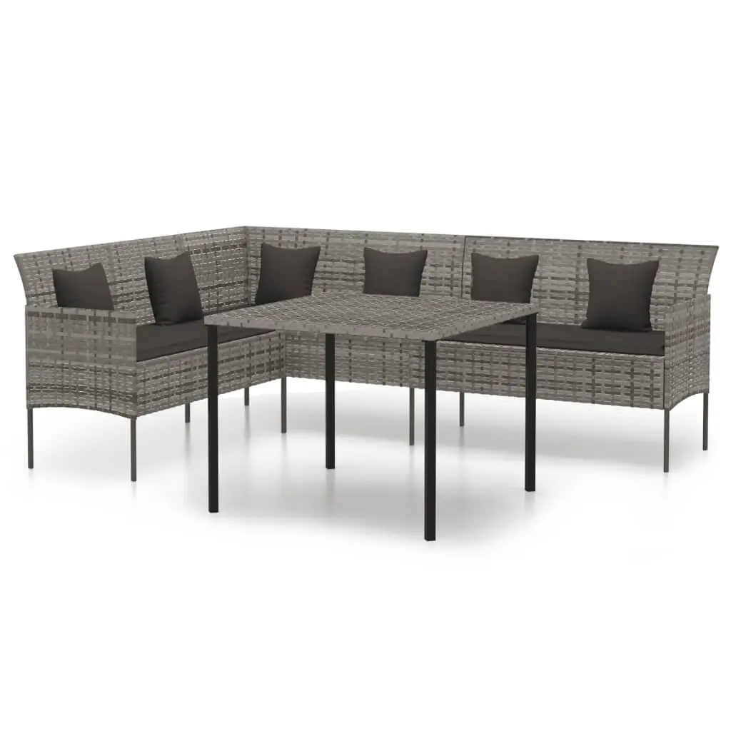 Garden Dining Set Grey Poly Rattan 2 Piece Outdoor Furniture with Cushions