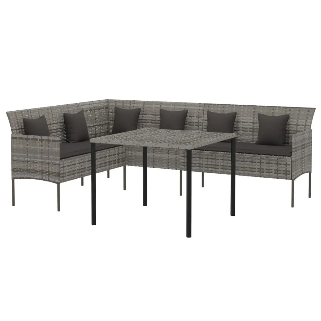 Garden Dining Set Grey Poly Rattan 2 Piece Outdoor Furniture with Cushions