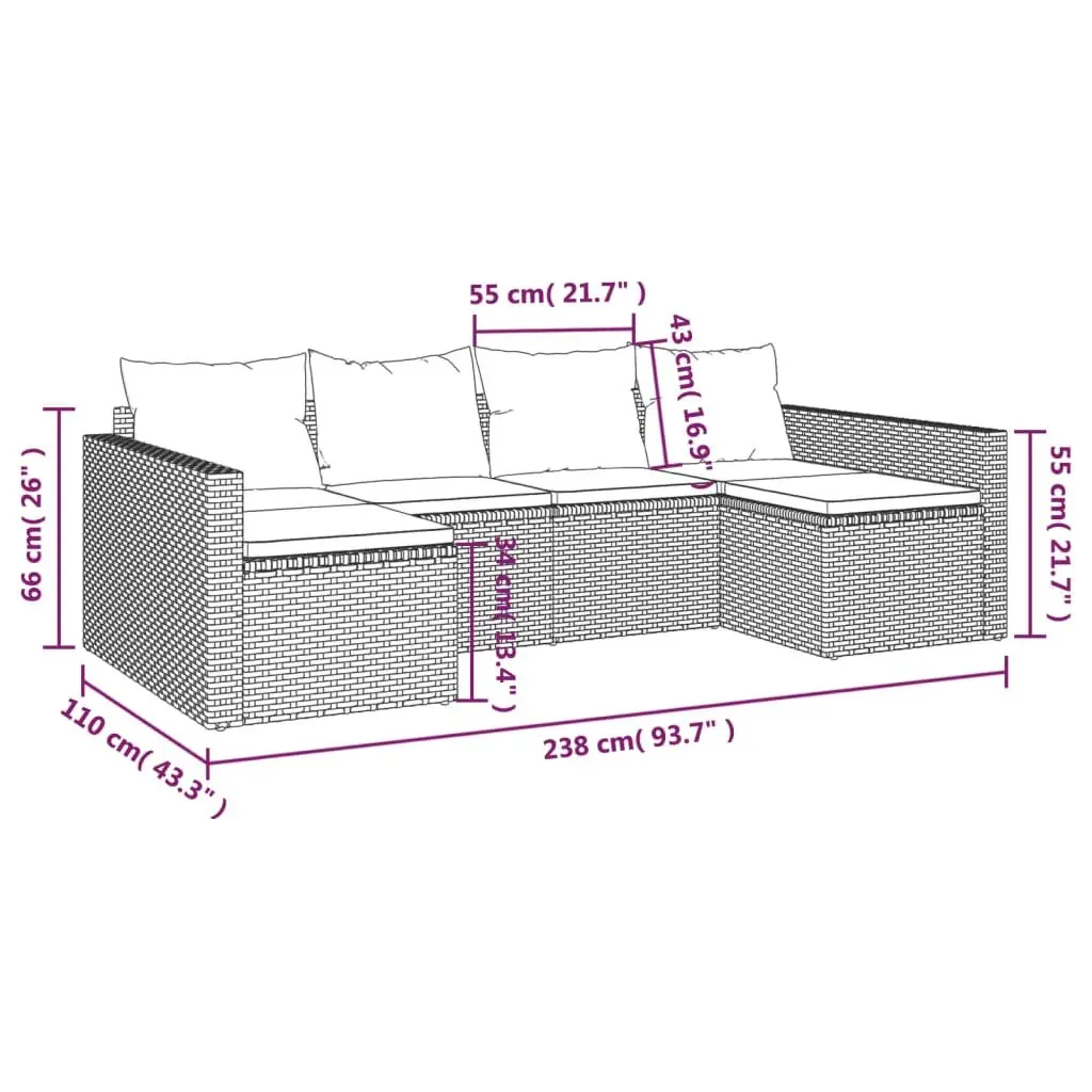 Garden Lounge Set 2 Piece Brown Rattan Outdoor Furniture with Cushions