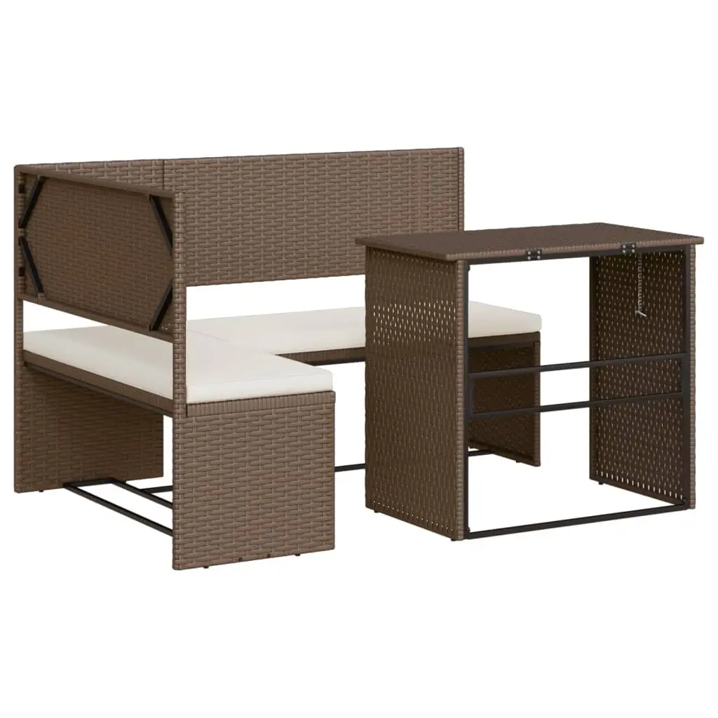 L-Shaped Garden Sofa Set with Integrated Table Brown Poly Rattan Outdoor Patio Furniture