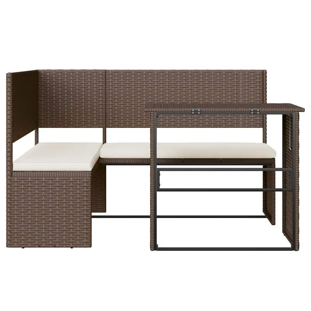 L-Shaped Garden Sofa Set with Integrated Table Brown Poly Rattan Outdoor Patio Furniture