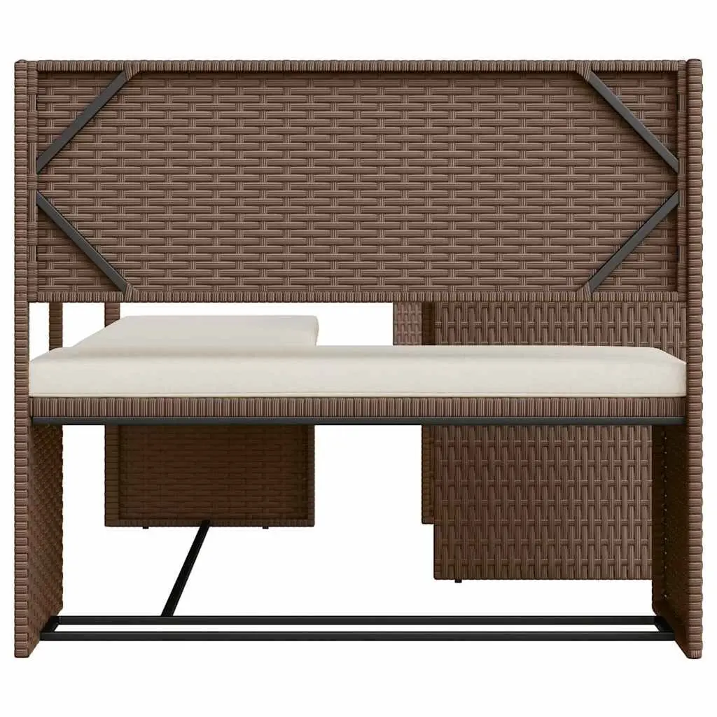 L-Shaped Garden Sofa Set with Integrated Table Brown Poly Rattan Outdoor Patio Furniture