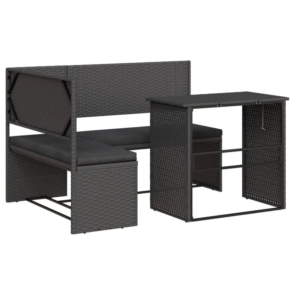 L-Shaped Garden Sofa Set Black Poly Rattan Outdoor Patio Furniture
