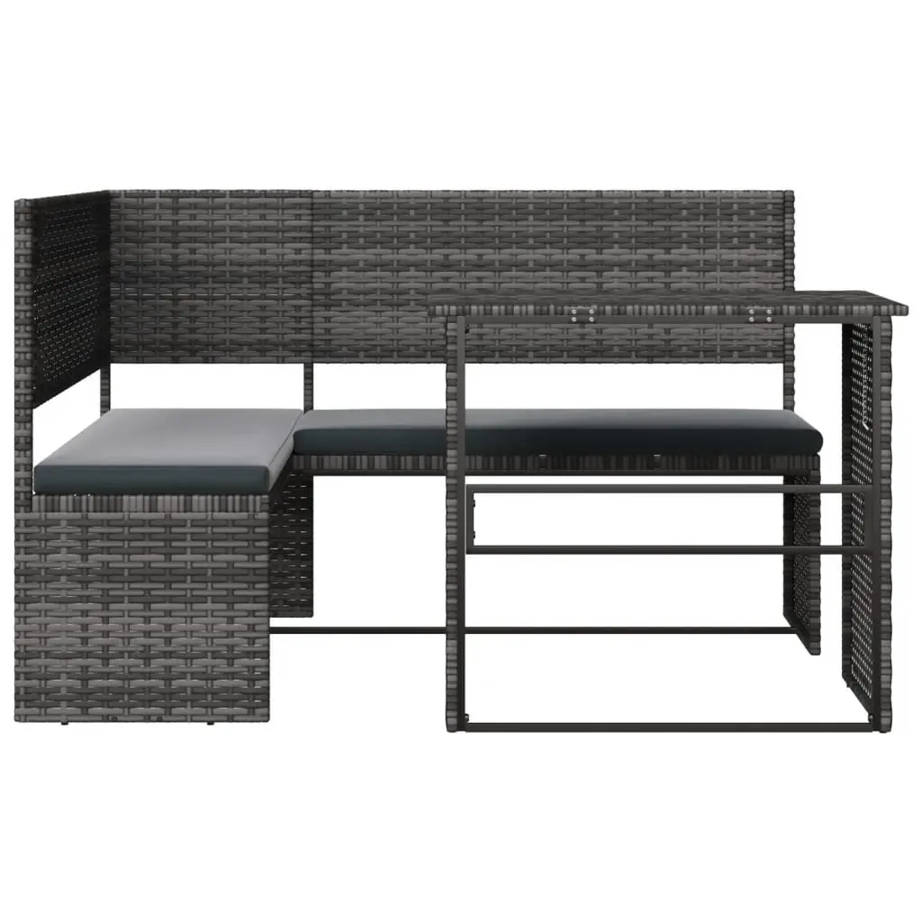 L-Shaped Garden Sofa Set Grey Poly Rattan Outdoor Furniture with Table