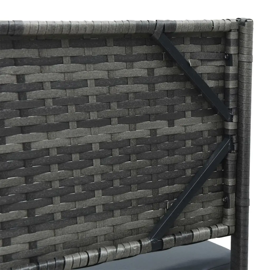 L-Shaped Garden Sofa Set Grey Poly Rattan Outdoor Furniture with Table