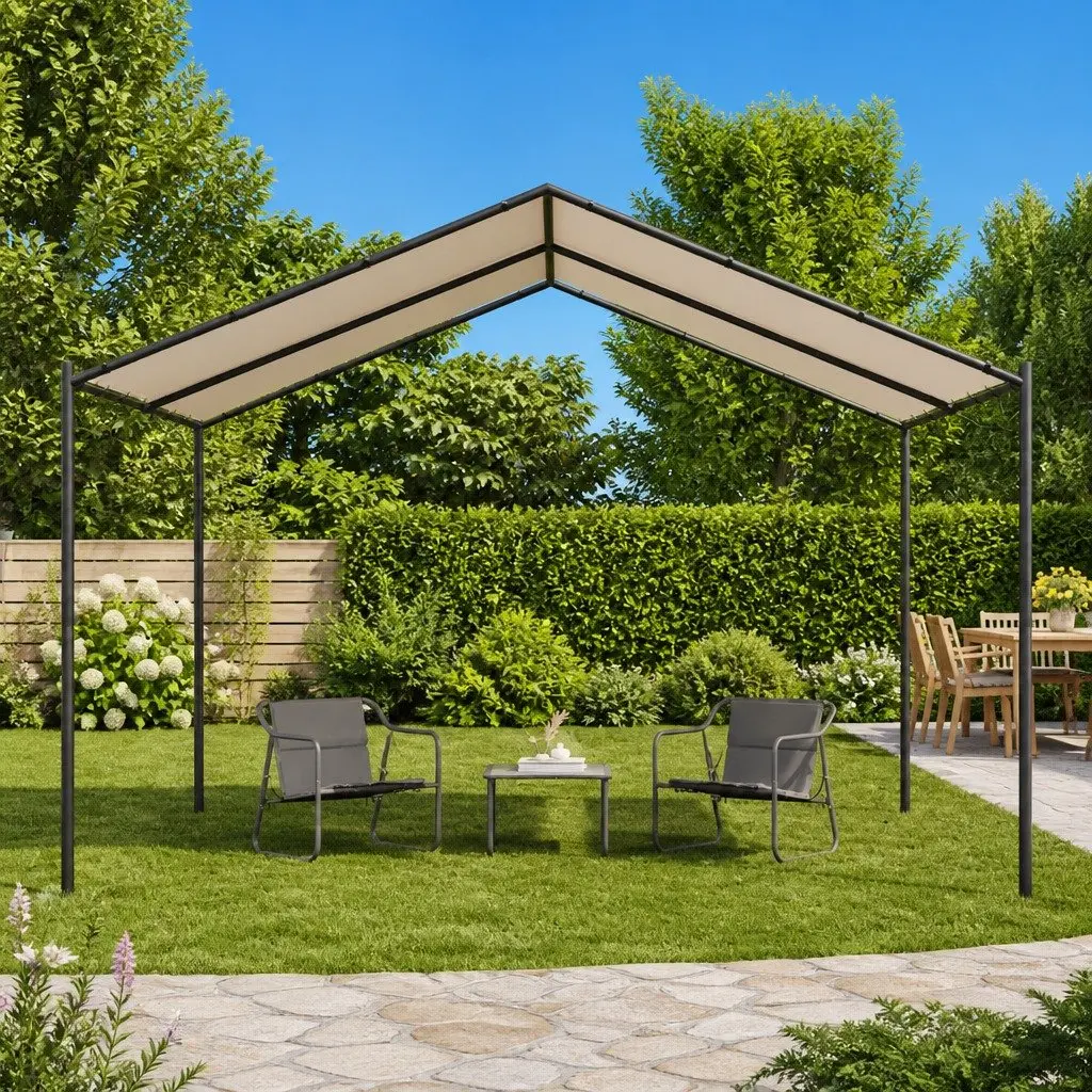 Canopy Tent Beige 4x4m Outdoor Garden Gazebo Patio Shelter Steel Frame