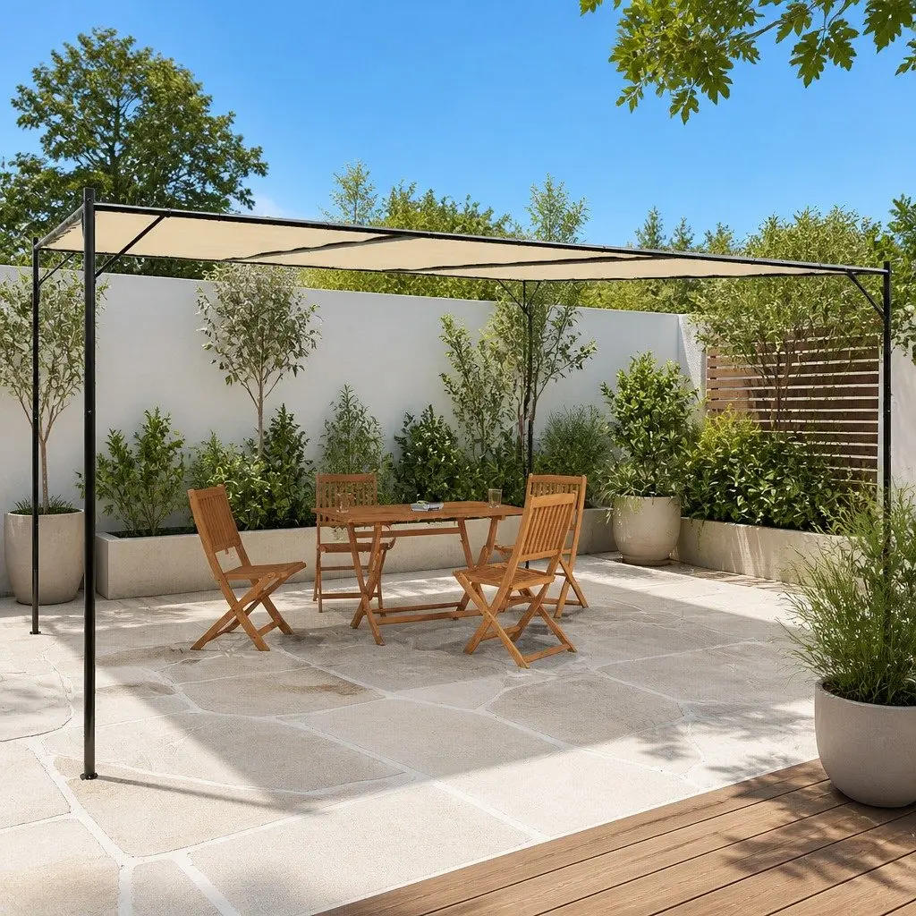 Gazebo Water-Resistant Polyester 4x4 m Beige Outdoor Canopy Tent Steel Frame