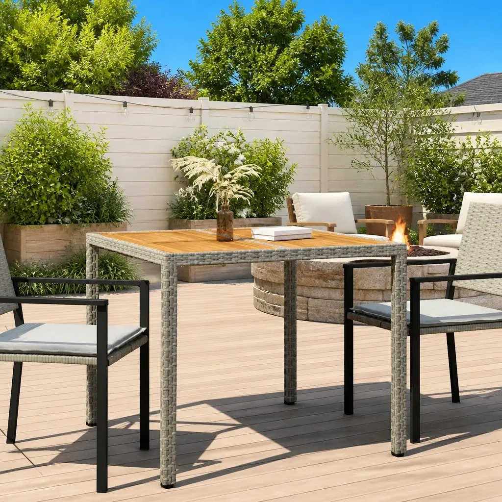 Garden Table Grey Poly Rattan Outdoor Dining Furniture 90 x 90 x 75 cm