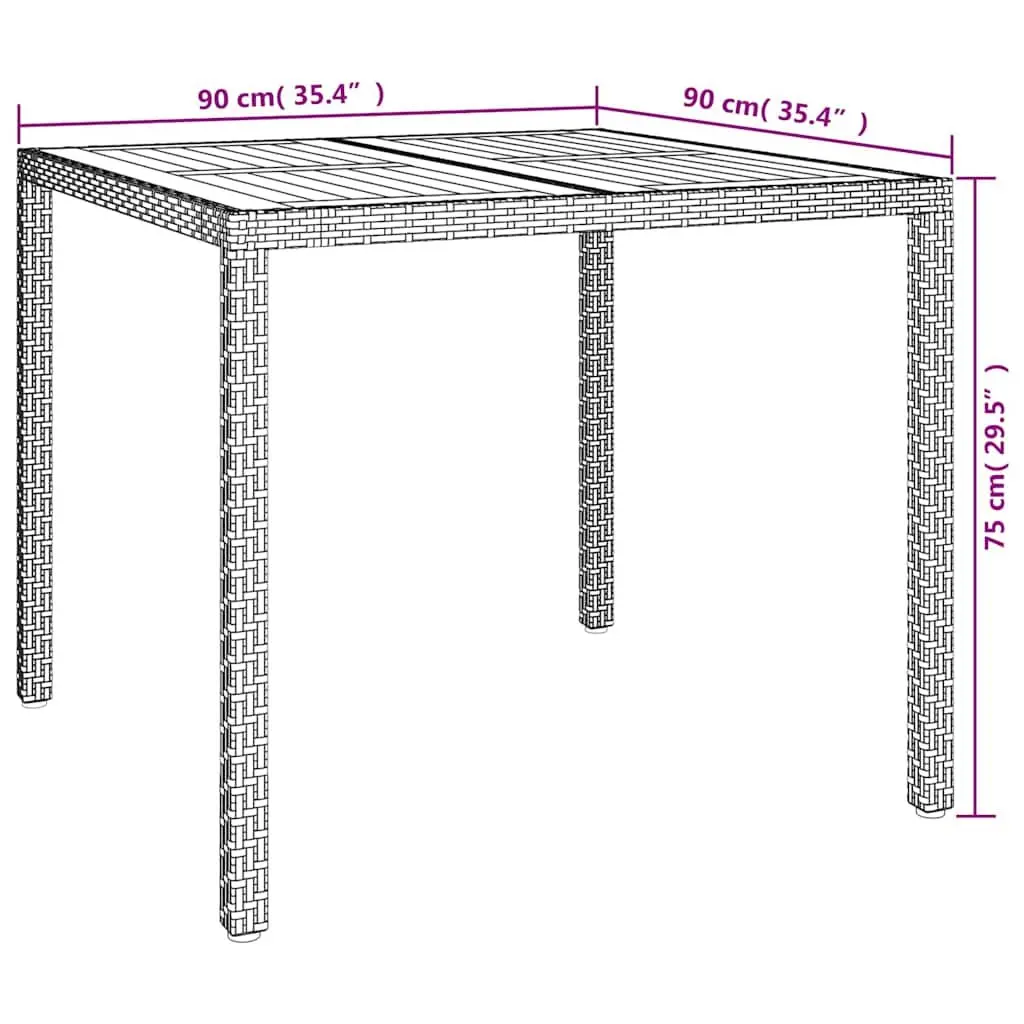 Garden Table Grey Poly Rattan Outdoor Dining Furniture 90 x 90 x 75 cm