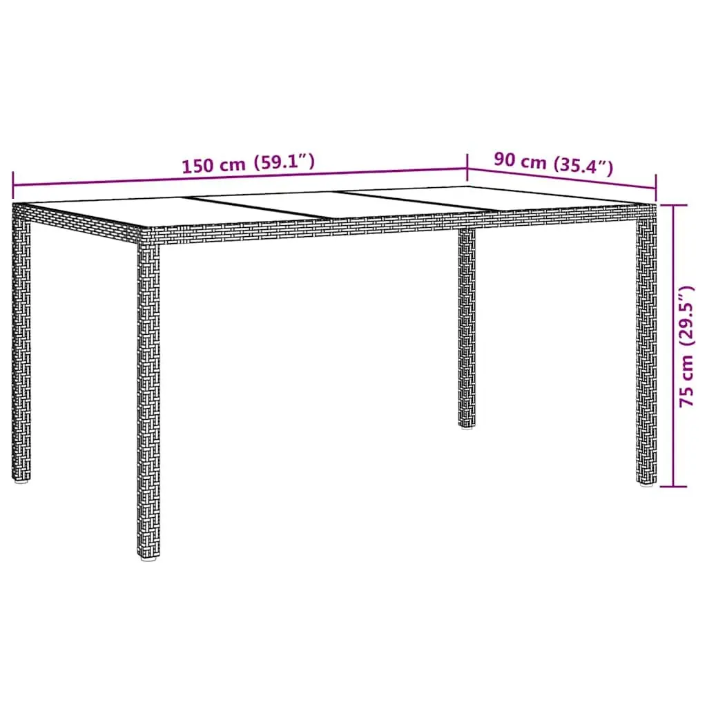 Garden Dining Table Brown 150x90x75cm Outdoor Poly Rattan Furniture